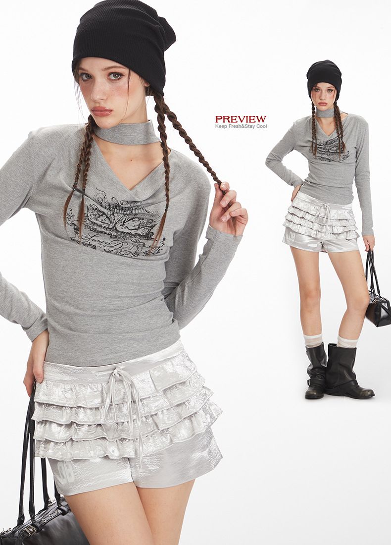 Abbigliamento da donna Top a maniche lunghe con scollo a cappuccio da donna - Maglietta basic elasticizzata aderente Tendenze moda più vendute_voghion.com