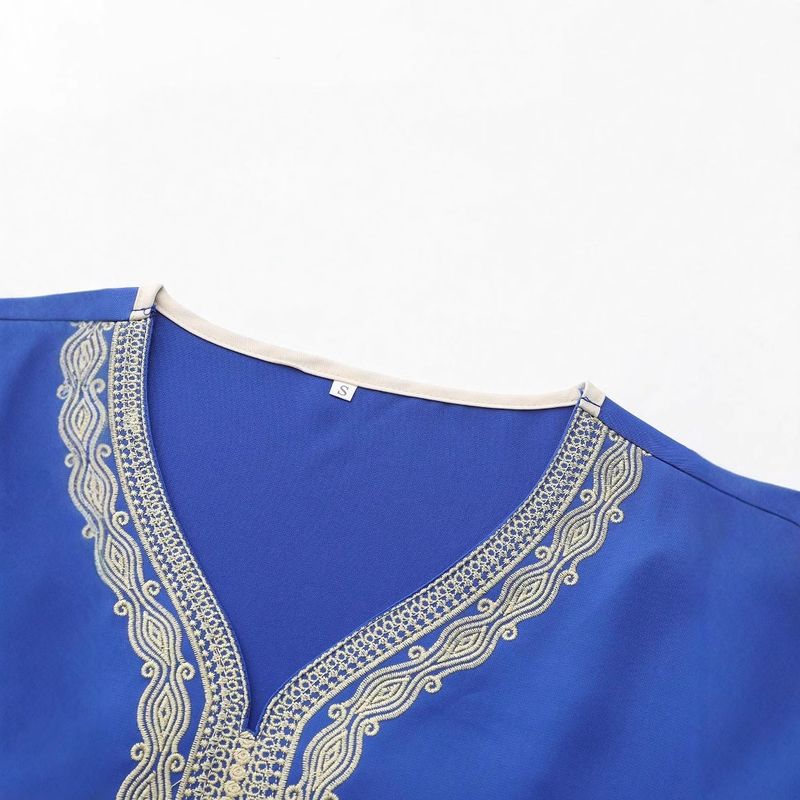 Männerkleeder Robe Kuerzärmlech Broderie Marineblo Muslim Robe_voghion.com