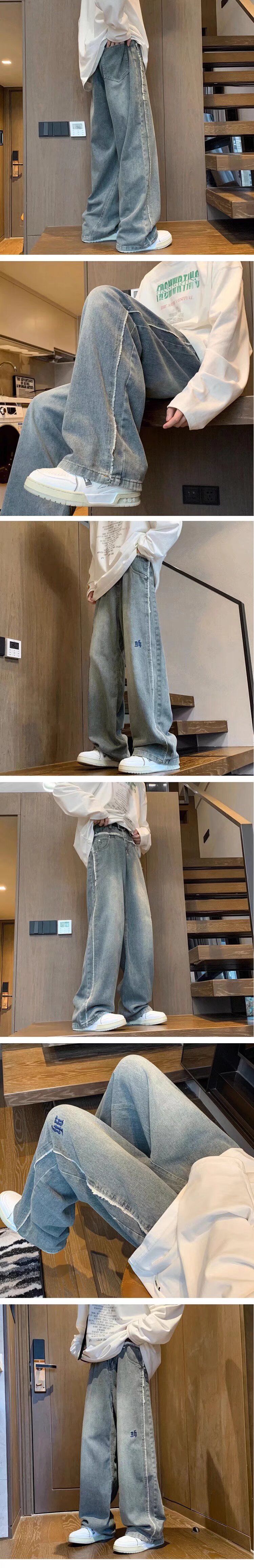 Jeans für Männer 2024 Neue amerikanische Hiphop Loose Wide Leg Dad High Street Trendy Brand Floor Dragging Pants_voghion.com