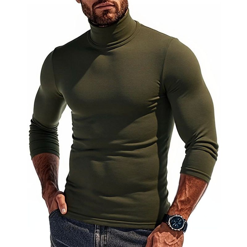 Herrenbekleidung, Fleece-Langarm-T-Shirt, Slim Fit, hoher Halsausschnitt, Thermo-Basisschicht (Weiß, Schwarz, Marineblau, Weinrot, Dunkelgrün, Hellgrau, Dunkelblau)_voghion.com