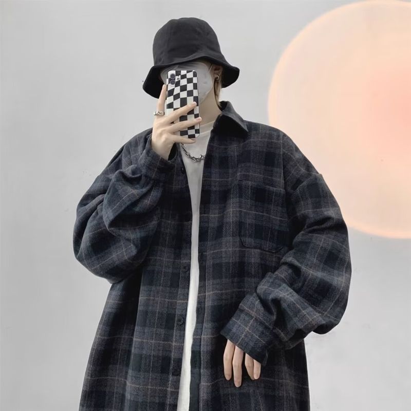 Retro plaid high-quality shirt for men's spring and autumn new style, high street loose fit with trendy brand casual long sleeved shirt_voghion.com