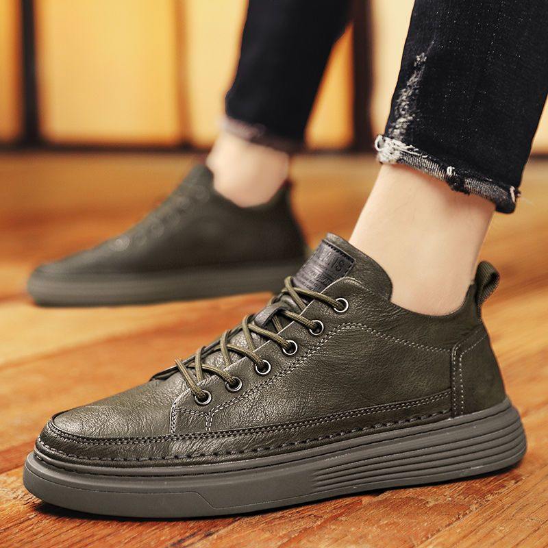 Zapatos de otoño para hombre, zapatos casuales británicos de cuero para hombre, nuevos zapatos negros de primavera y otoño de 2024, zapatillas de deporte para hombre, zapatos para estudiantes_voghion.com