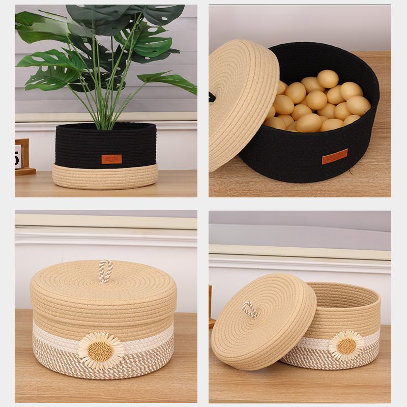 Minimalist Dustproof Rope Cotton Thread Desktop Cosmetic Basket With Lid Underwear Socks Creative Storage Box_voghion.com