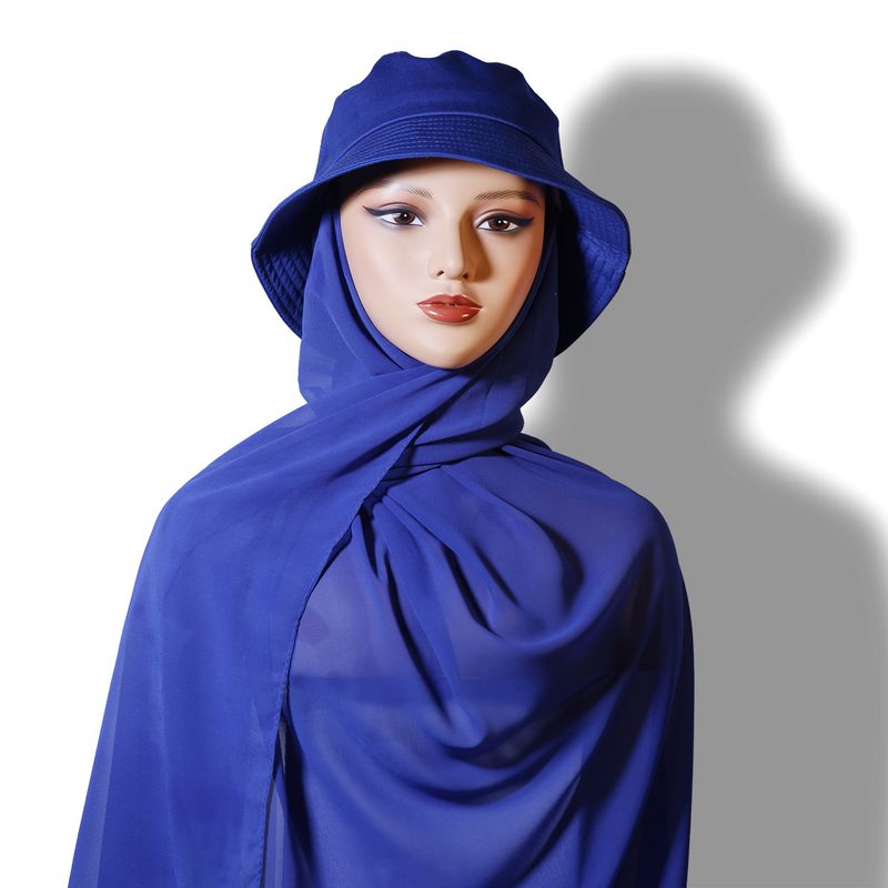 Elegant Monochrome Chiffon Scarf & Hat Set – Summer Sunshade Headwear (Solid Color Fisherman Hat & Hijab Combination, Lightweight & Stylish_voghion.com
