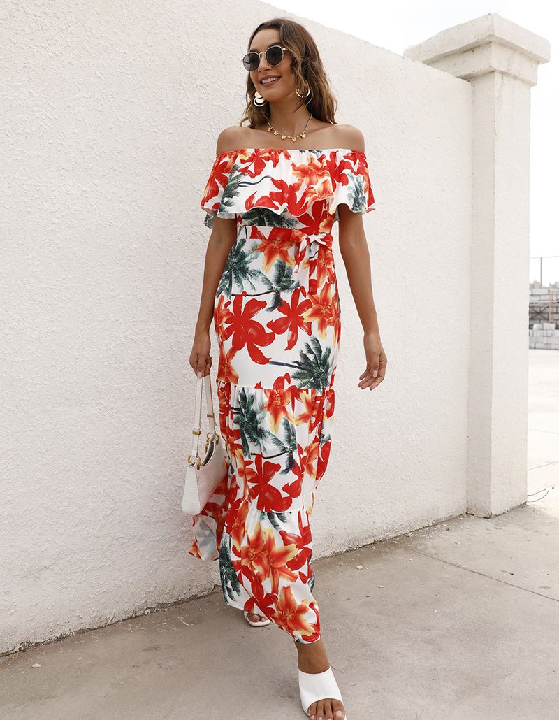 Sommerkleid für Damen mit einzeiligem Kragen und Rüschensaum_voghion.com