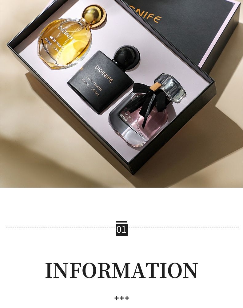 Parfum fir Männer a Fraen, Kaddo-Set, Dräi-Stéck-Set, Gratis Waasser, Schwaarzen Opium, Reverse Parfum_voghion.com
