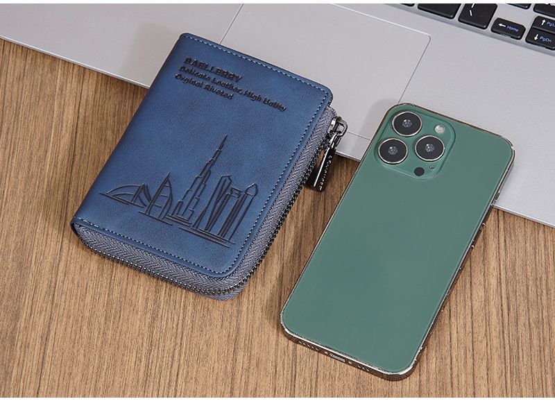 Vīriešu īsais maciņš ar vairāku karšu rāvējslēdzēju un monētu maku, reljefs naudas klips vīriešiem_voghion.com