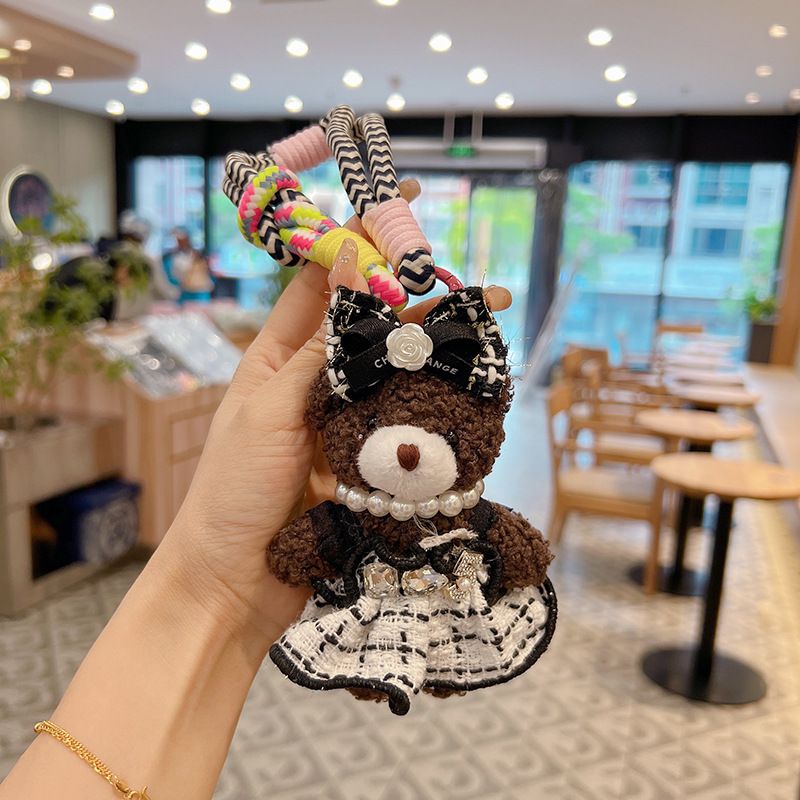 Neue kleine Stil Kleid Cartoon Plüsch Bär Schlüsselanhänger süße entzückende Puppe Tasche Anhänger Geschenk für Frauen_voghion.com