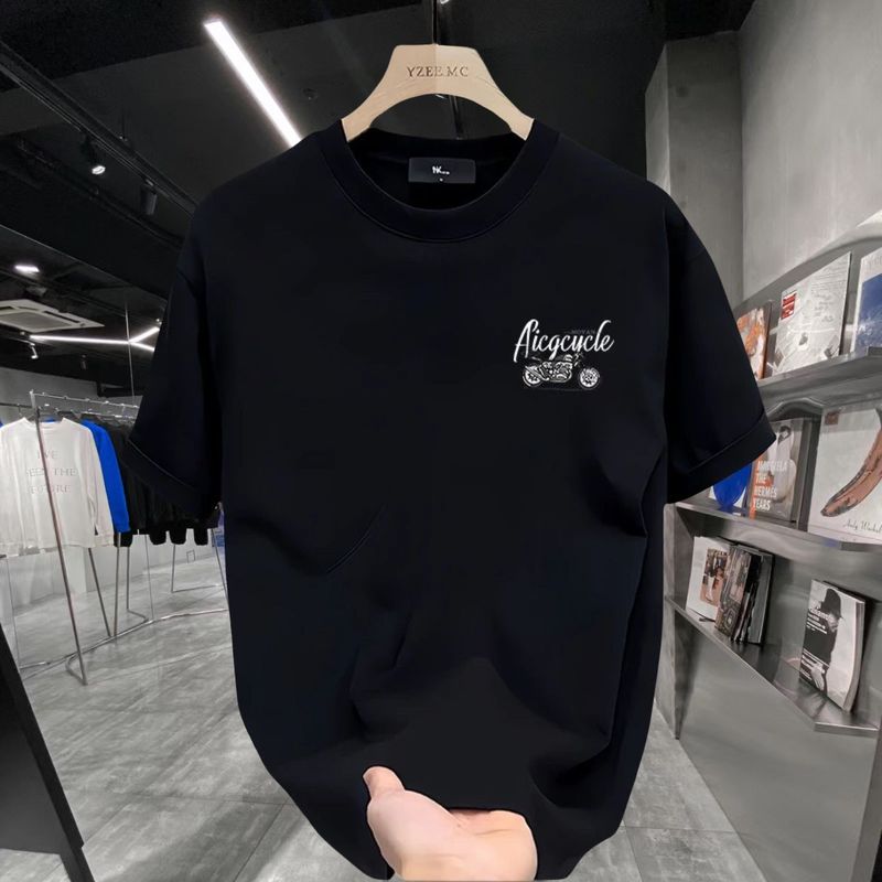 Maniche corte in puro cotone per uomo e donna in stile Instagram, stampa ampia, top semplice e versatile, coppia di marchi alla moda_voghion.com
