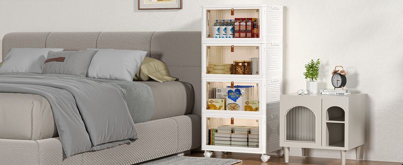 4 Tier Plastic Storage Bins And Boxes Organizer Stackable With Lids For Bedroom, Living Room, Office - Foldable_voghion.com