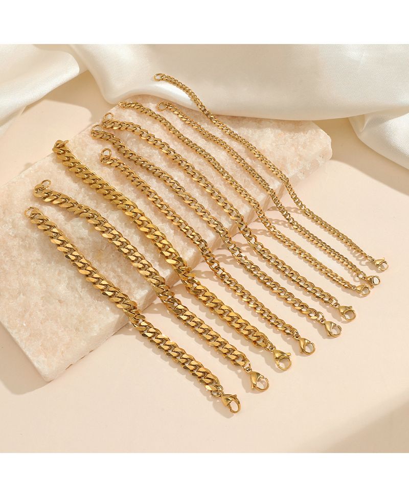Modetrend Armband i rostfritt stål äkta guld galvanisering Slät textur Titanstål Kubansk kedja Damsmycken_voghion.com