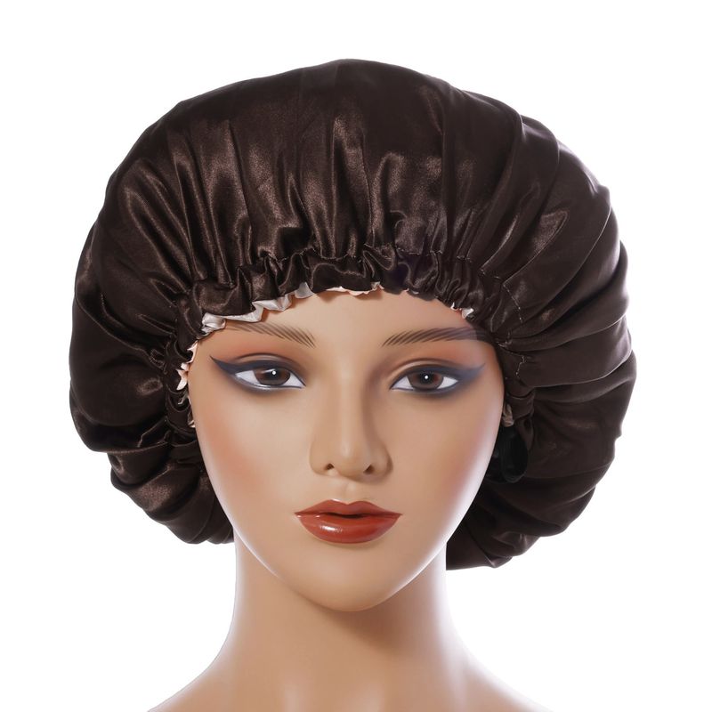 Cuffia da notte reversibile in raso - Protezione per capelli bifacciale con chiusura a bottone alla moda per donna_voghion.com