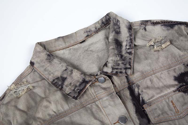Giacca in denim retrò con risvolto, tinta unita e lavata, stile street casual, stile casual, per uomo, marchio di abbigliamento maschile_voghion.com