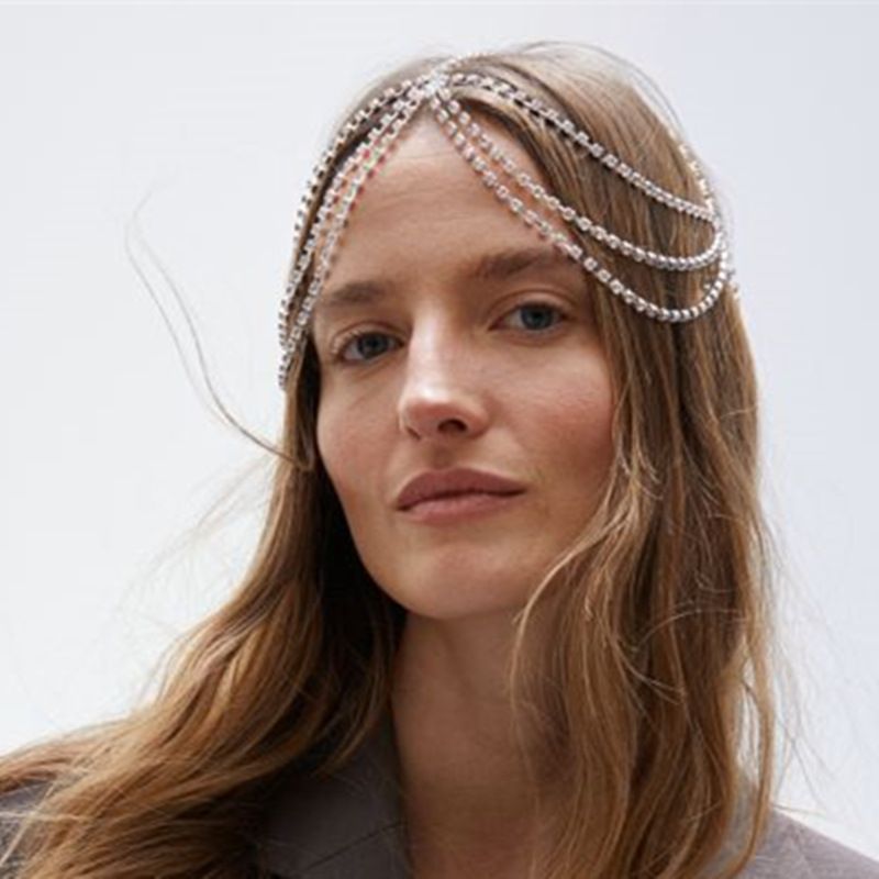 Hot selling rhinestone tassel hair exaggerated multi-layer pendant forehead chain headwear_voghion.com