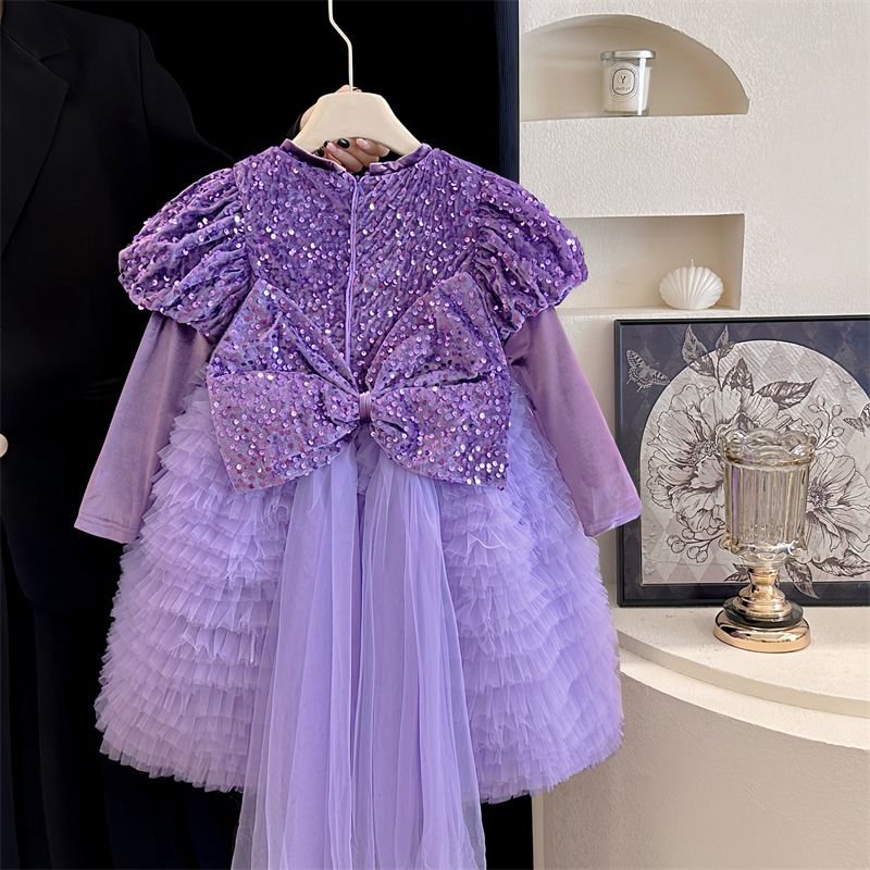 Abbigliamento per bambini Capodanno Natale Autunno e inverno Ragazze Gonna rossa con paillettes Abito di alta qualità Fiocco Fiore Ragazza Temperamento Tutu Gonna a ruota_voghion.com