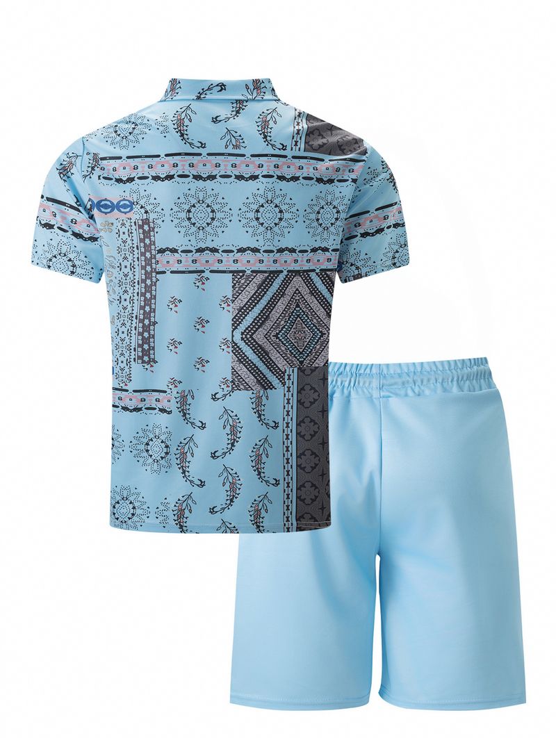 2025 Summer New Men's Casual Beach Coconut Print Short Sleeve Shorts Two-piece Casual Men's Summer Suit_voghion.com