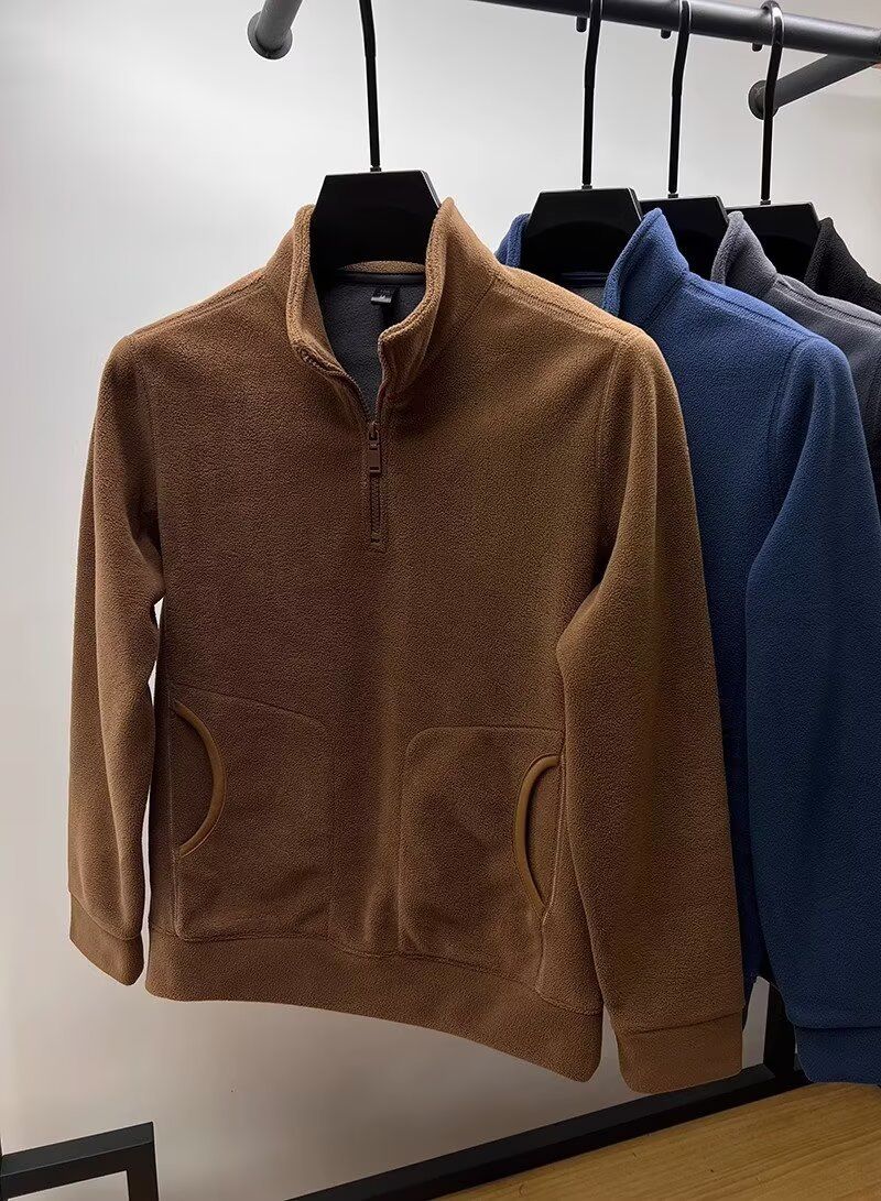 Felpa con mezza cerniera da uomo Felpa in pile con mezza cerniera da uomo Maglione invernale caldo e spesso con collo alto Top termico morbido al tatto_voghion.com