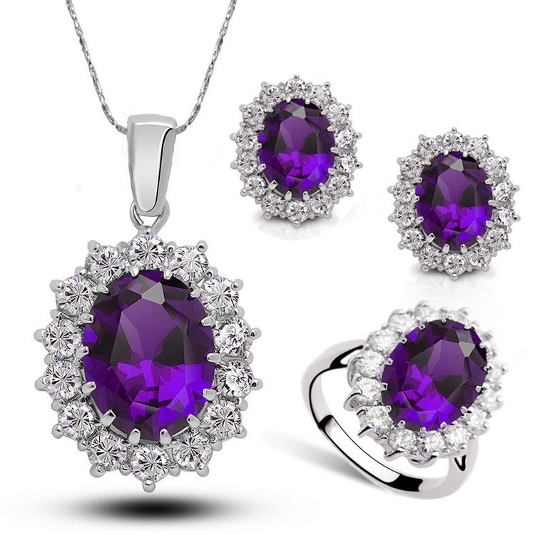 Parure de bijoux pour femme, ensemble de bijoux princesse britannique en saphir, collier, boucles d'oreilles, bague, zircon_voghion.com