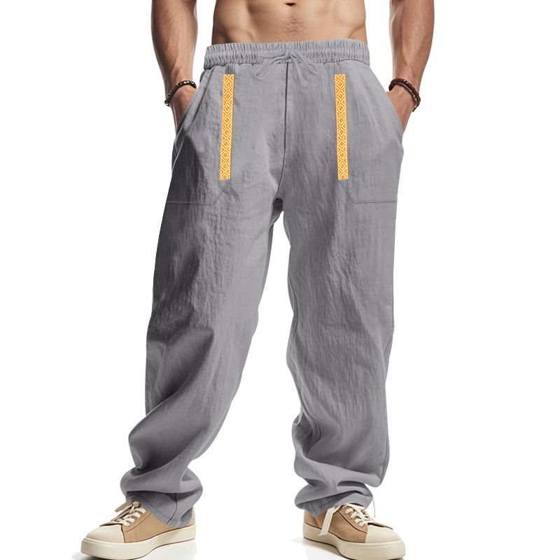Four Seasons Men's Linen Breathable Bohemian Style Loose Wide-leg Hip-hop Casual Sports Pants_voghion.com