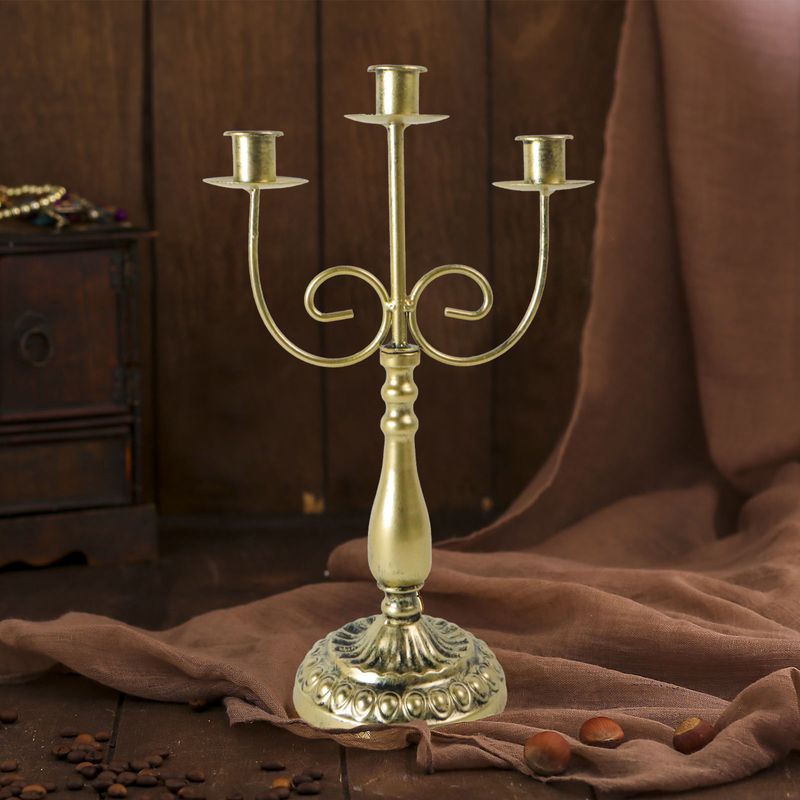 Vintage Copper Candle Holder Set, Handcrafted Metal Candlestick For Dining Table, Wedding Decor & Rustic Home Centerpiece (Single/3-Branch Options)_voghion.com
