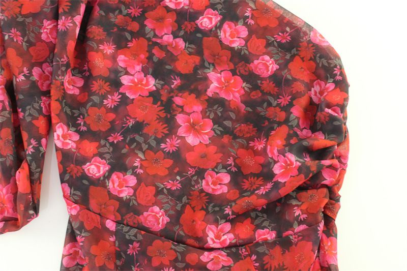 Floral Print Women Midi Dresses Fashion Incline Shoulder Bandage Ruffle Splited Vestidos Female Vacation Street Bodycon_voghion.com