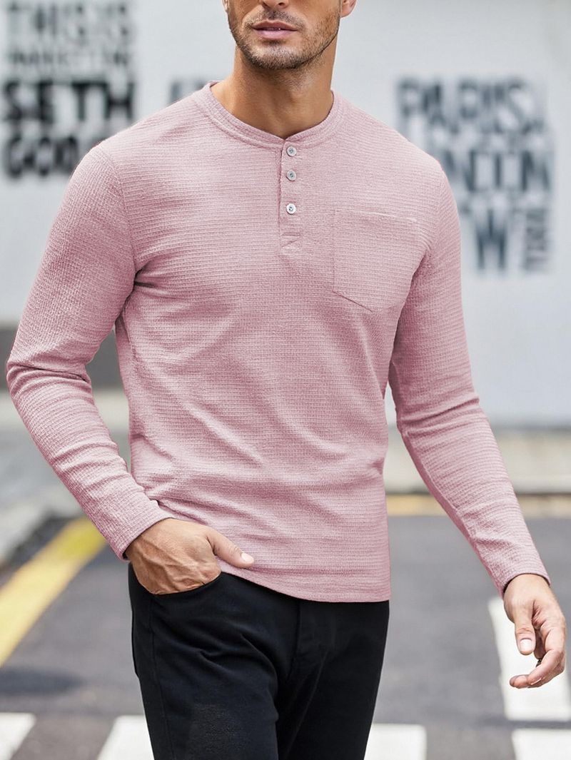 Men's Henley Shirt Long Sleeve - Breathable Button-Up Polo With Wrinkle-Resistant Fabric (6 Colors) | Smart Casual & Business Casual Essential_voghion.com