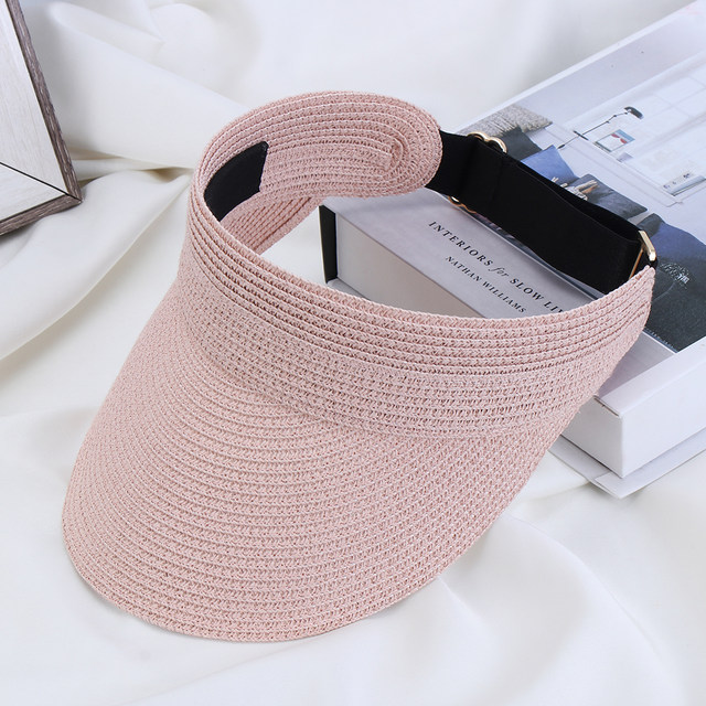 Cappello da spiaggia moda estiva Cappello pieghevole pieghevole in paglia con coperchio vuoto per donna Cappello da sole a tesa larga con protezione UV esterna_voghion.com