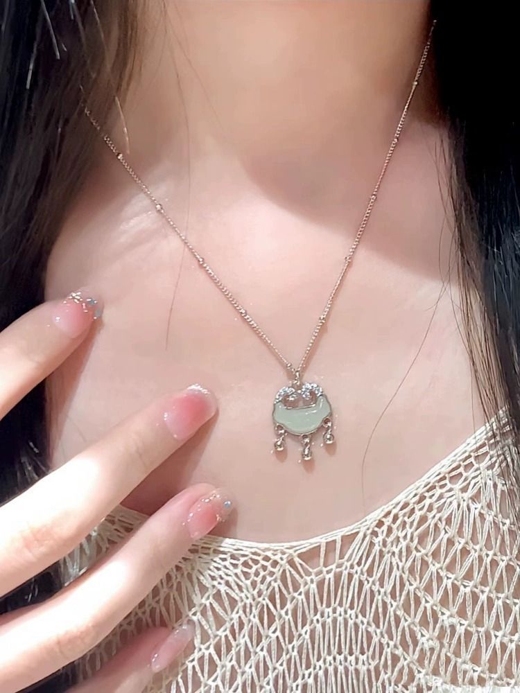 Collana con lucchetto di sicurezza in giada Hotan in argento sterling da donna per progettare una nuova catena cinese per maglione e fidanzata_voghion.com