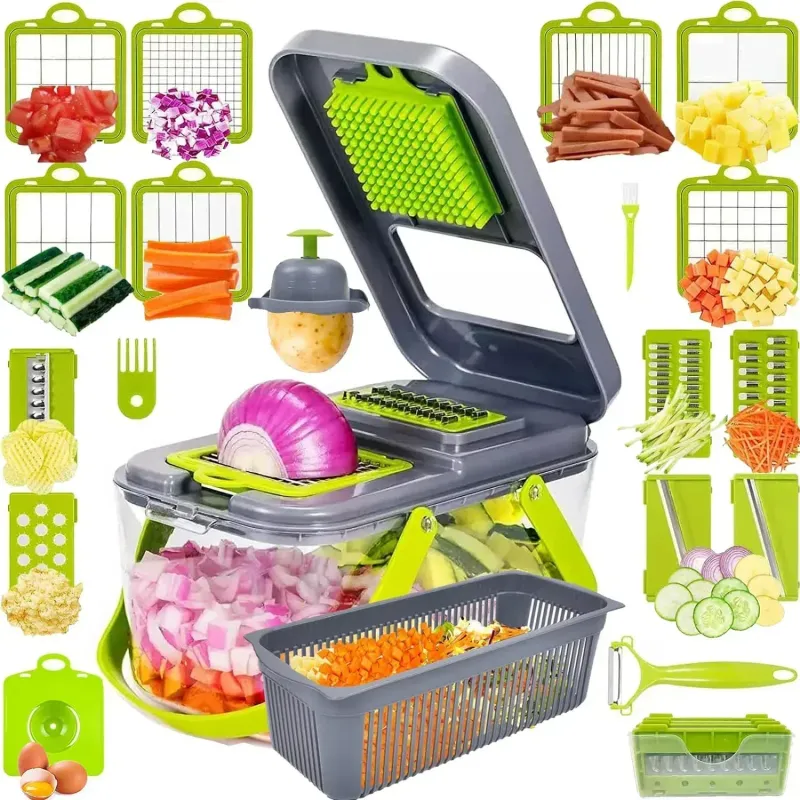 12/22 In 1 Multifunktionaler Gemüseschneider, Manueller Lebensmittelzerkleinerer, Kartoffelschredder, Gemüseschneider Mit Behälter, Küchenhelfer_voghion.com