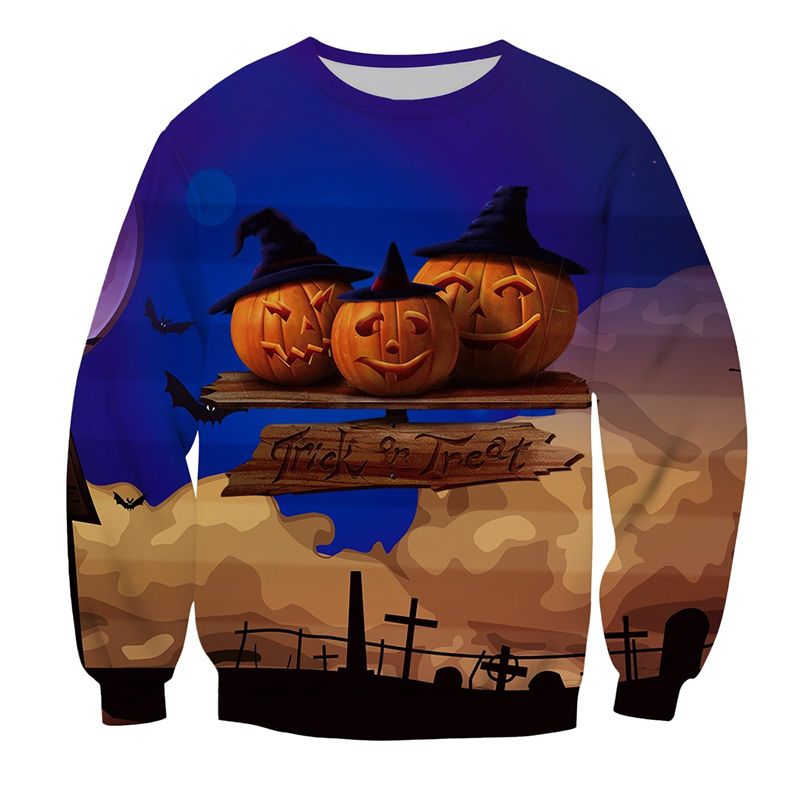 Felpa con cappuccio da uomo con motivo a zucca di Halloween 2025, stampa 3D, girocollo, casual, oversize, con scritta "Happy Halloween"_voghion.com