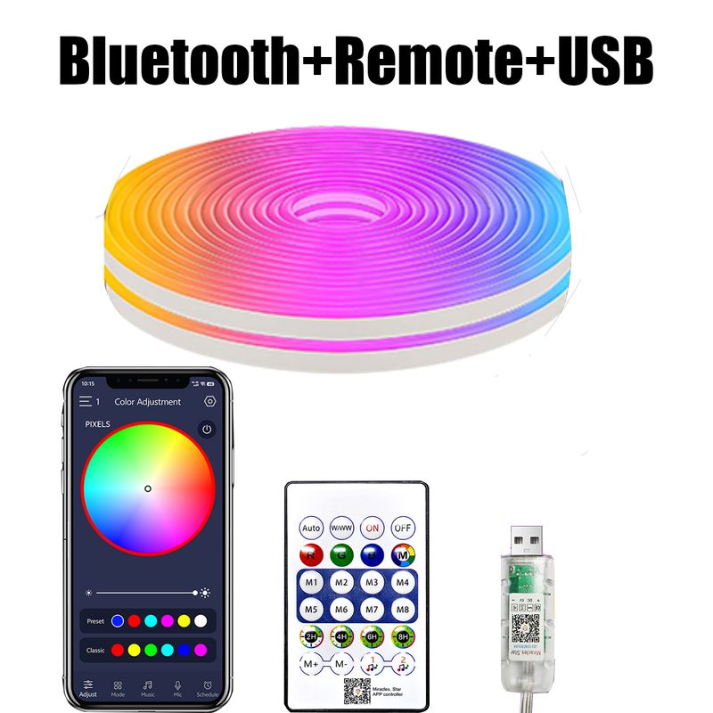 Striscia LED 5V Bluetooth RGBIC Striscia Neon Telecomando con Sincronizzazione Musicale Decorazione Fai da Te per Camera da Letto Luce Ambientale Cambiante_voghion.com
