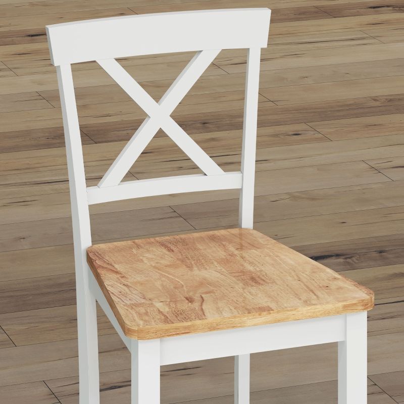 2er Set Barstühle Mit Rückenlehne, Kautschukholz, Eiche+Weiß_voghion.com