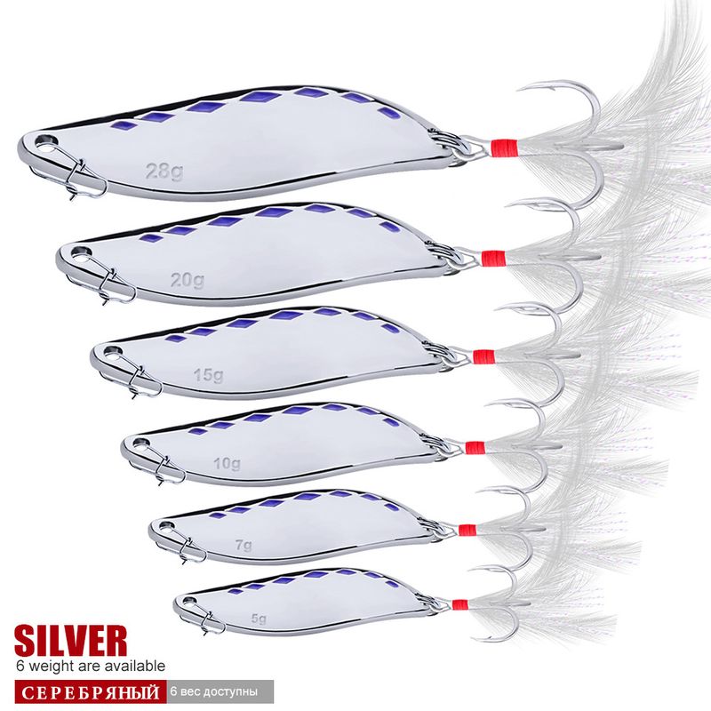 6#Esca da pesca in metallo con esche bianche a forma di striscia, con piume di paillettes sanguigne e design dell'amo con scanalatura sanguinea_voghion.com