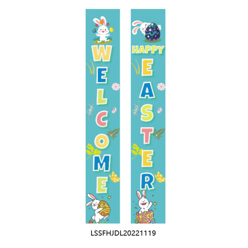 Easter theme party decoration rabbit eggs hanging flag door width polyester cloth couplet_voghion.com