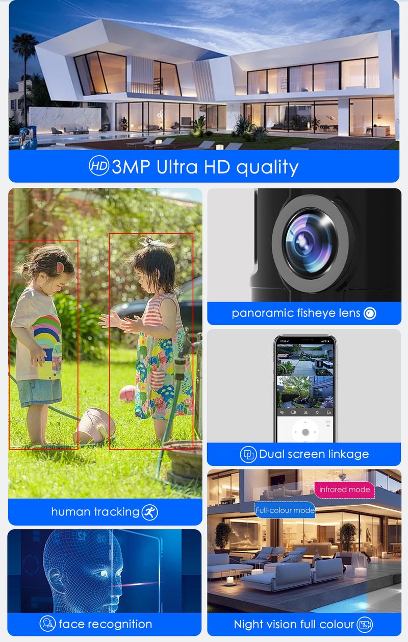 Outdoor Home WiFi Mobile Remote 3MP HD Night Vision 165 ° Wide Angle Gun Camera Monitoring_voghion.com