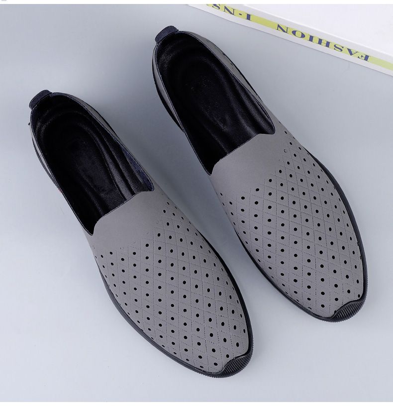 Summer New Hollow Breathable Casual Men's Shoes Doudou Shoes Cow Two-layer Leather British Casual Lazy Loafers_voghion.com