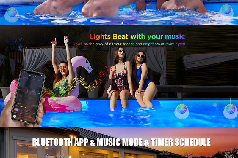Bluetooth Pool Light - IP68 Waterproof Submersible LED Light With Color Changing Effects (Hanging Design Perfect For Swimming Pools & Spas)_voghion.com