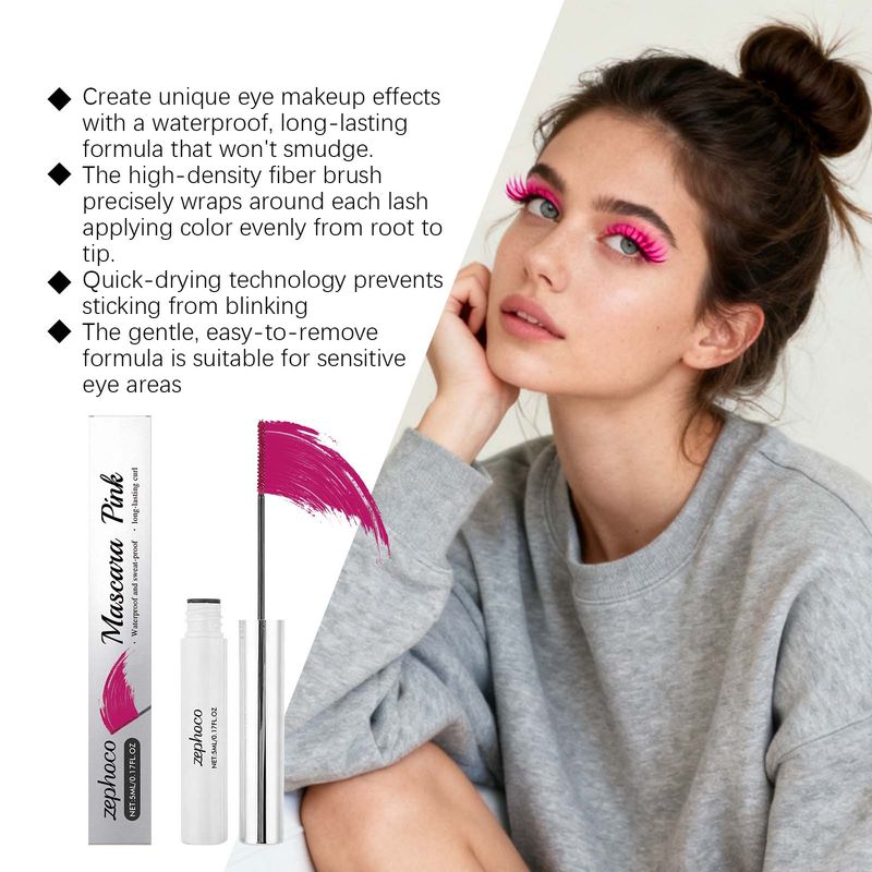 zephoco Pink Curl Mascara Lightweight Natural Curling Long-lasting Smudge-proof Daily Eye Makeup_voghion.com