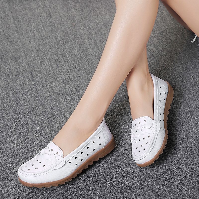 Flache echtes Leder Damen Casual Soft für mittleren Alters und ältere Mütter, Kuhsehnensohlen Krankenschwester Schuhe, einzelne Schuhe_voghion.com