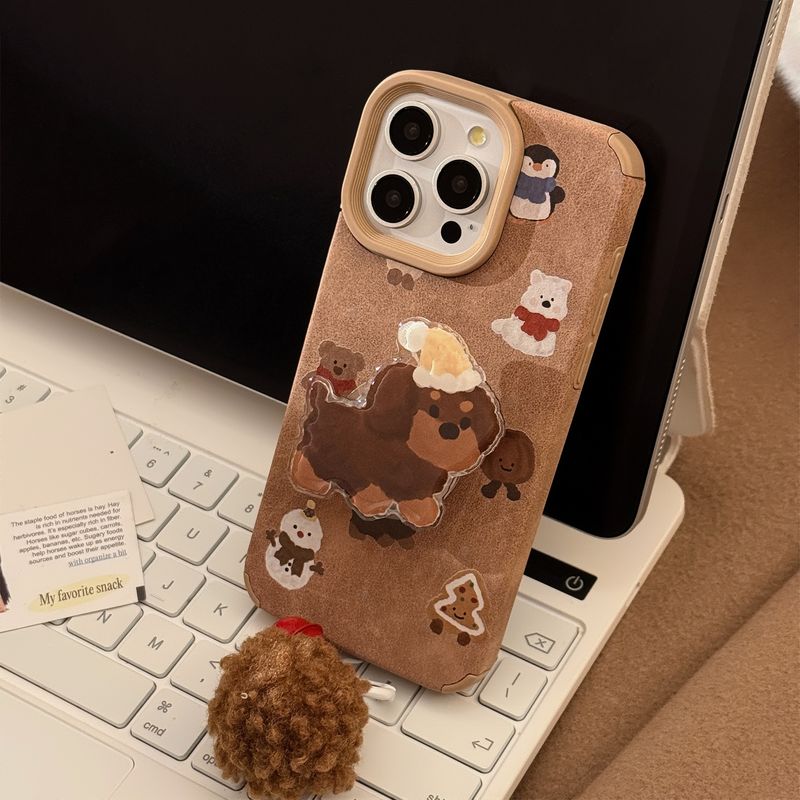 TechGlobe INS Suede Cartoon Dachshund Compatible With IPhone 16 Phone Case 17 Pro Max Stand 14 Plush Strap 13_voghion.com