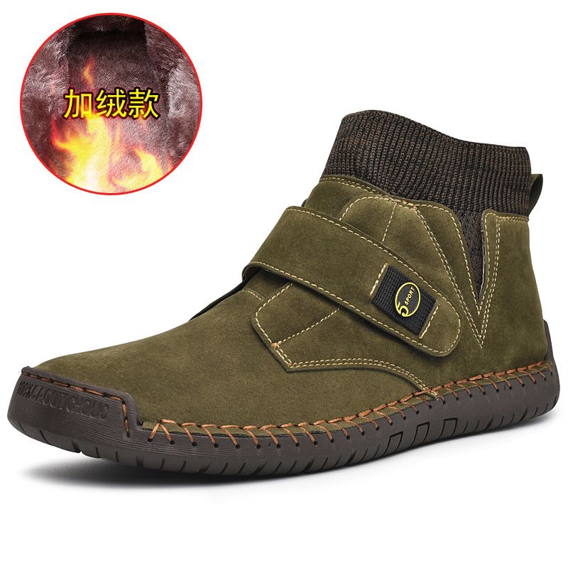 European Warm Series 2025 Spring And Autumn New Men's Mid-Cut Martin Large Size Short Handmade Velcro Sock Boots For Men_voghion.com