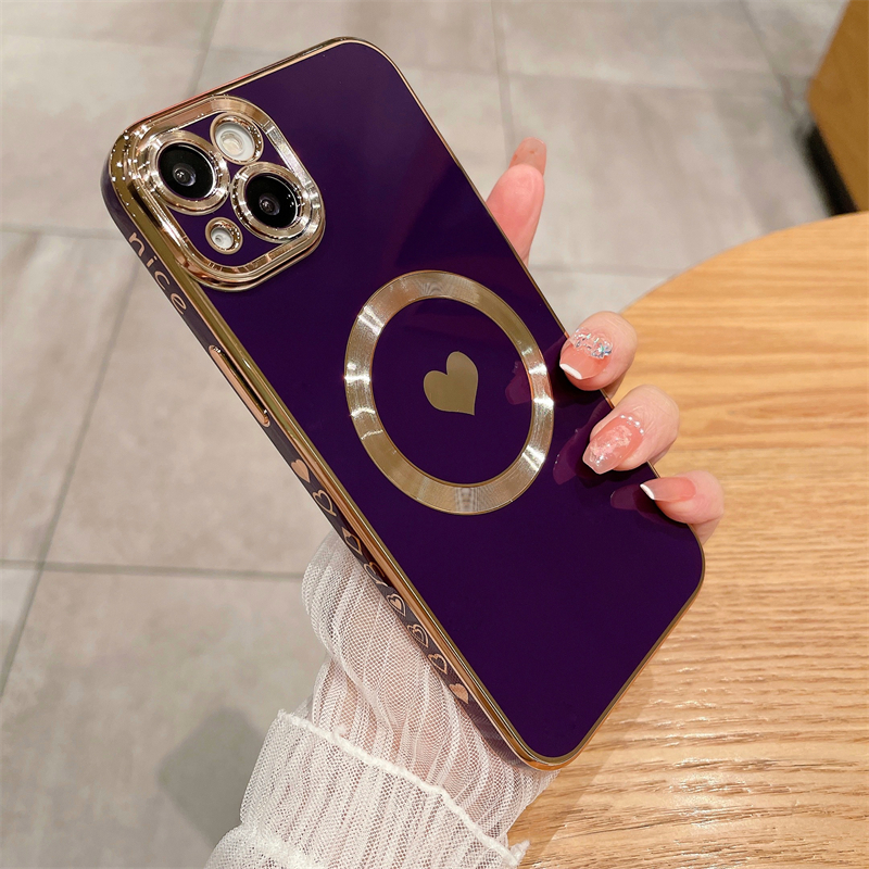 Luxury Magsafe Magnetic Electroplated Love Phone Case Suitable for iPhone 11 12 13 14 Pro Max X XR XS 8 Plus Wireless Charging Soft Cover_voghion.com
