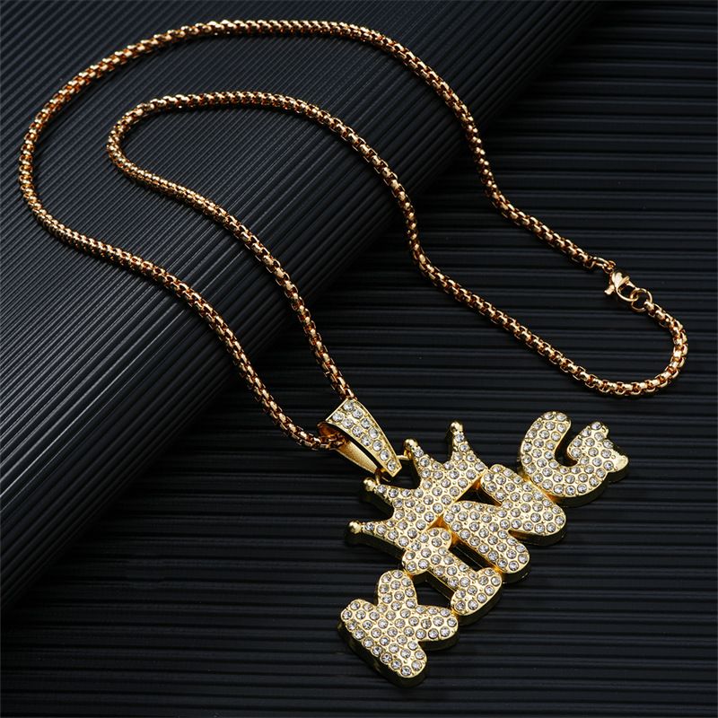 Collier pendentif lettre créative en diamant de personnalité de la mode hip hop tendance Joker net rouge_voghion.com
