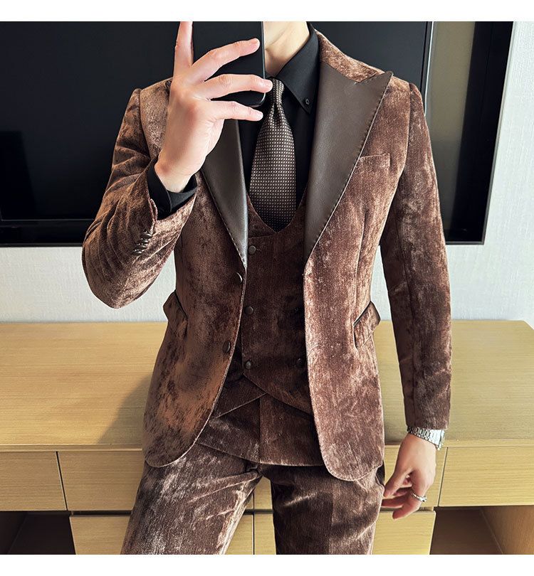 Męska odzież jesień i zima designerskie skórzane garnitury retro wysokiej klasy moda slim fit trzyczęściowe garnitury_voghion.com