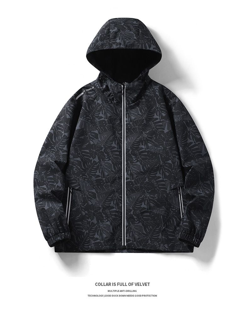 Outdoor Couple's Windbreaker Jacket Unisex Trendy Camouflage Large Size Zipper Hooded Casual Versatile_voghion.com