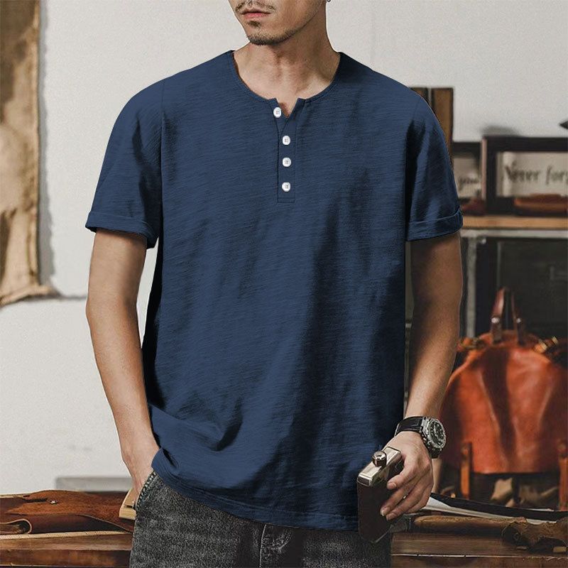 Maglietta a maniche corte in bambù per il commercio estero transfrontaliero, da uomo, estiva, casual, con colletto alla coreana, taglia grande, a maniche corte, da uomo, con bottoni_voghion.com