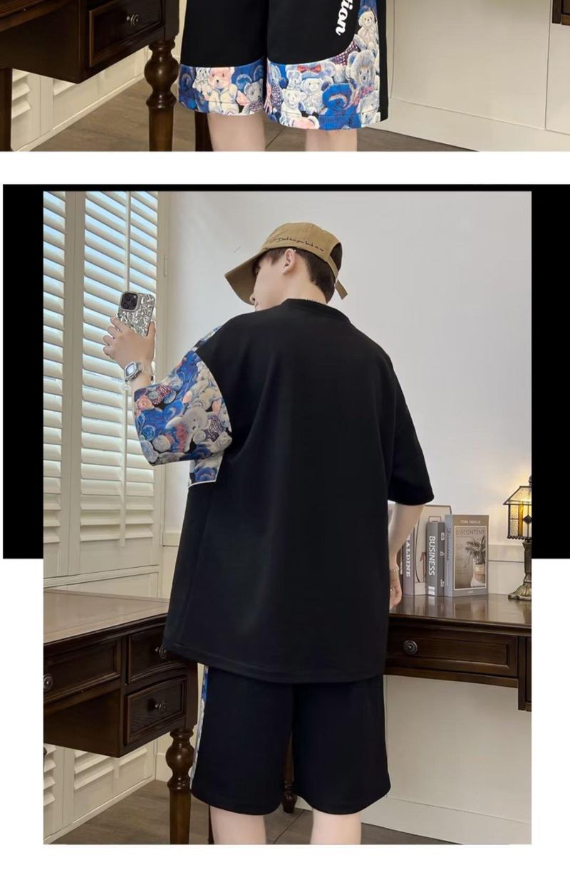 Teenage Clothing waffle sports casual suit teenagers loose matching handsome contrast color two-piece suit_voghion.com