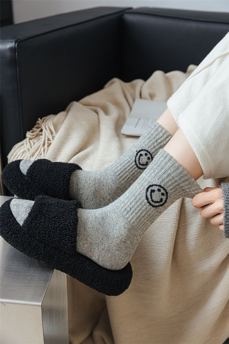 2 pezzi autunno e inverno nuovi calzini di lana caldi e spessi semplici tinta unita elastico alto Smig Face INS alla moda lunghezza media_voghion.com