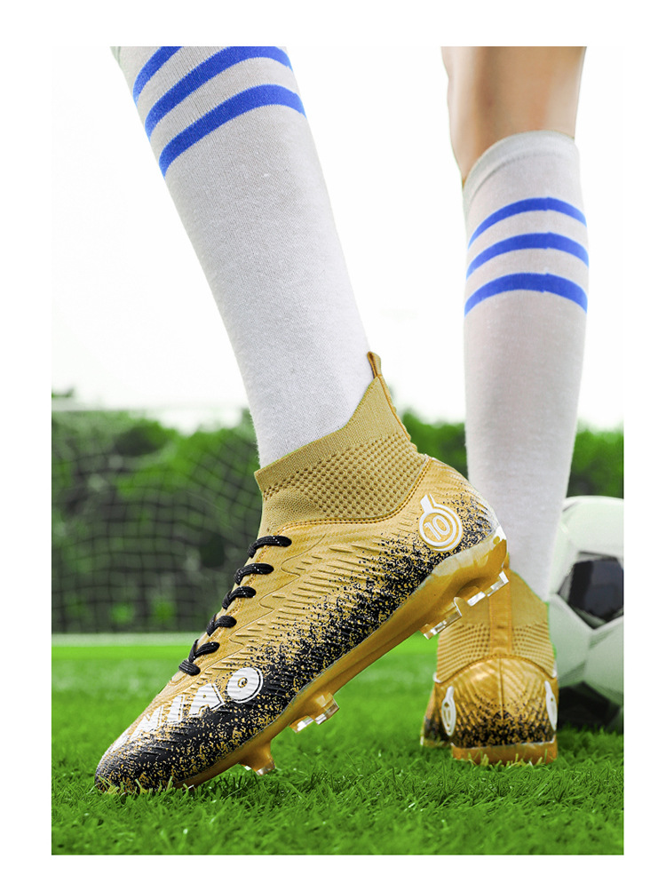 ShoeGlobe 2024 New High-Top Soccer Shoes For Men AG Long Spikes Artificial Turf Youth Student Competition Training Sneakers_voghion.com