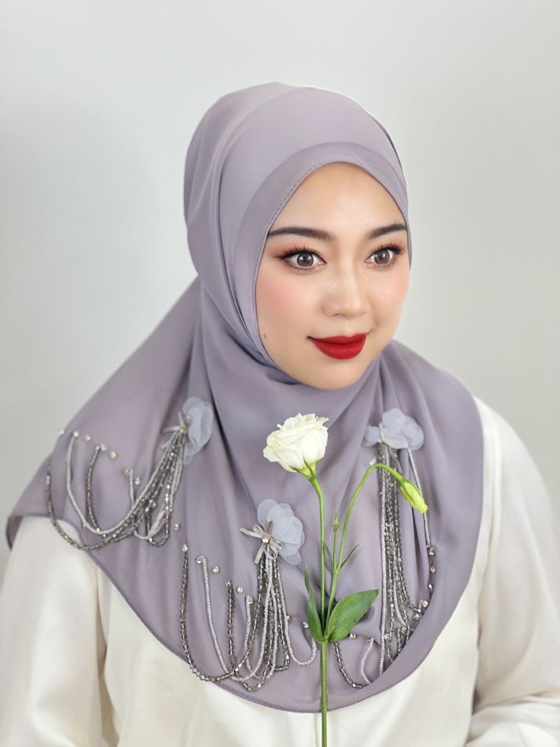 Frauen Hijab perle chiffon frauen schal quaste nagel blume lange schal einfarbig schal schal schal_voghion.com